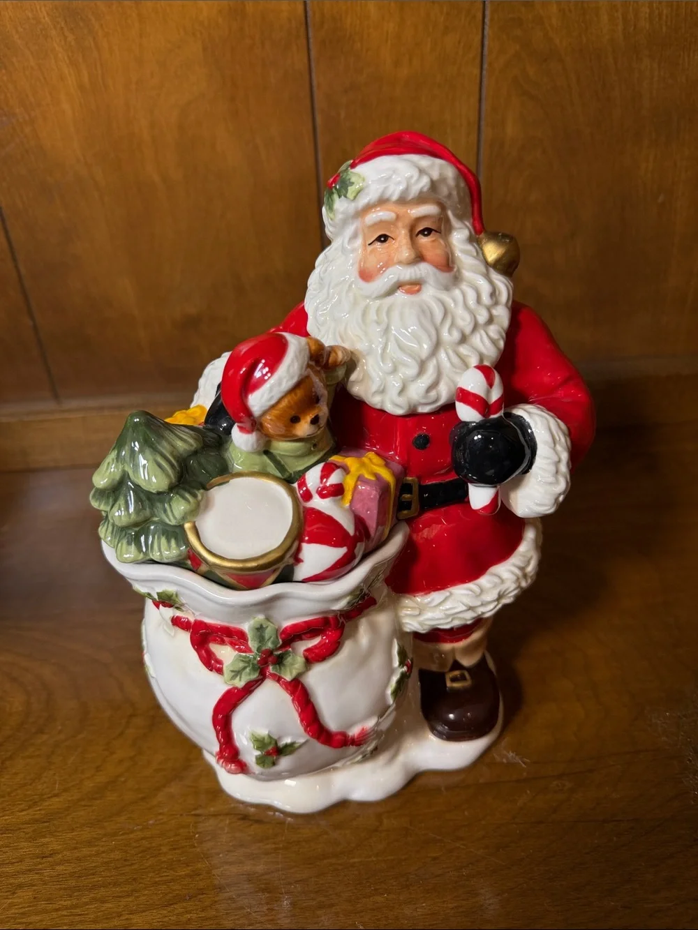 Holiday Ceramic Santa Cookie Jar with Gift Sack - Red